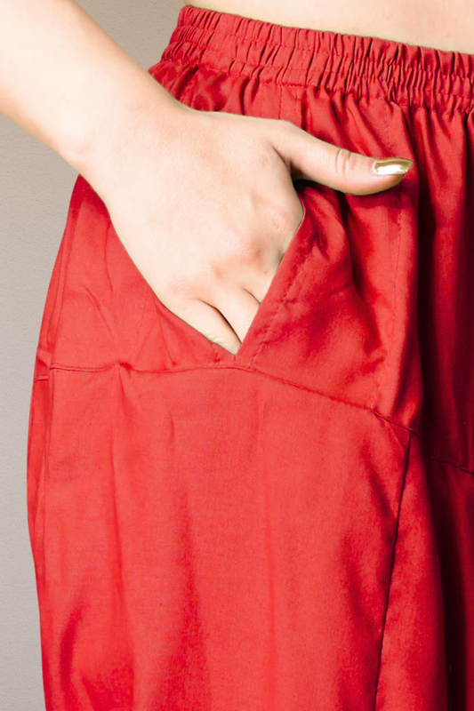 Red Pleated Rayon Salwar