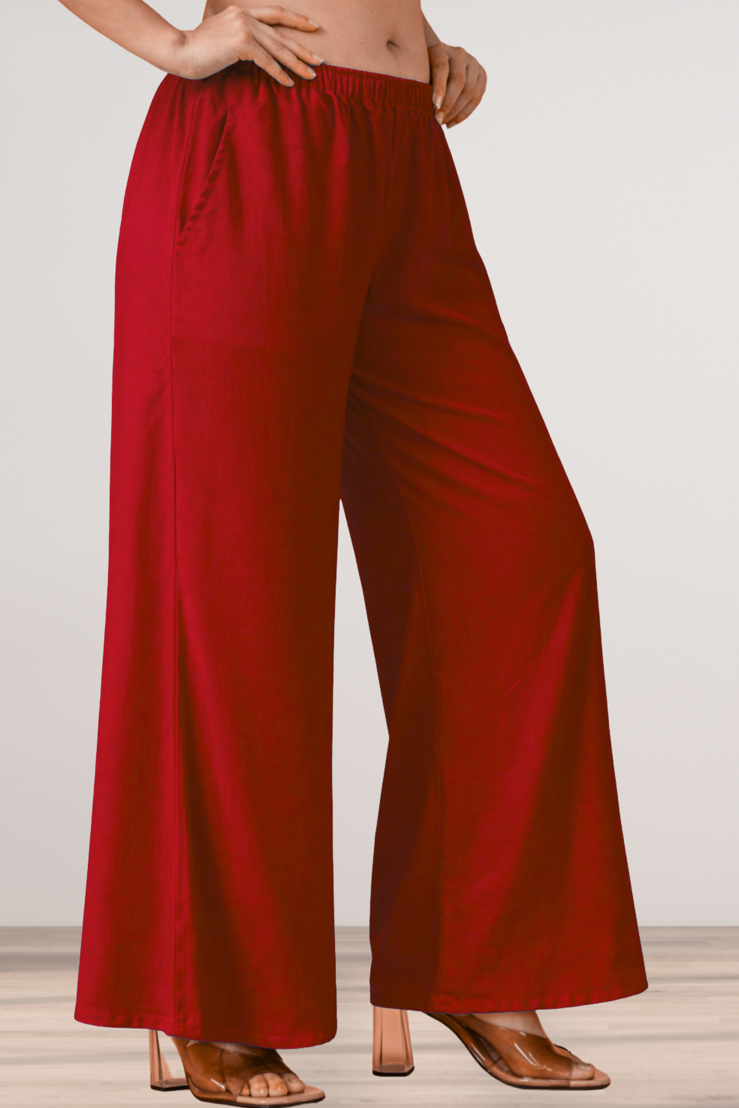 Red Rayon Loose Palazzo