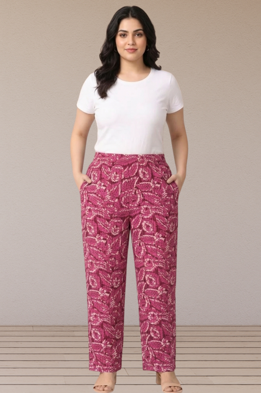 Rose Floral Printed Cotton Pant