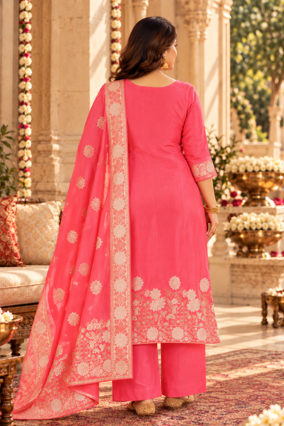 Rose Glow Jacquard Silk Suit
