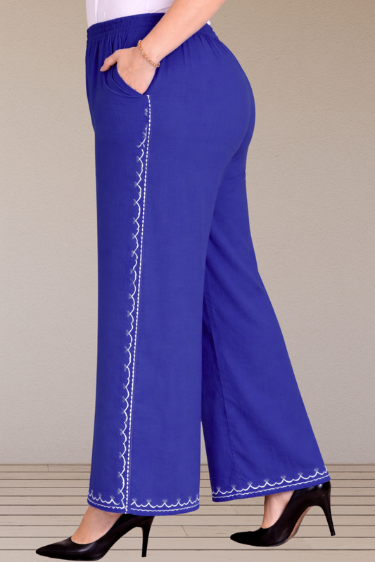 Royal Blue Embroidered Cotton Palazzo