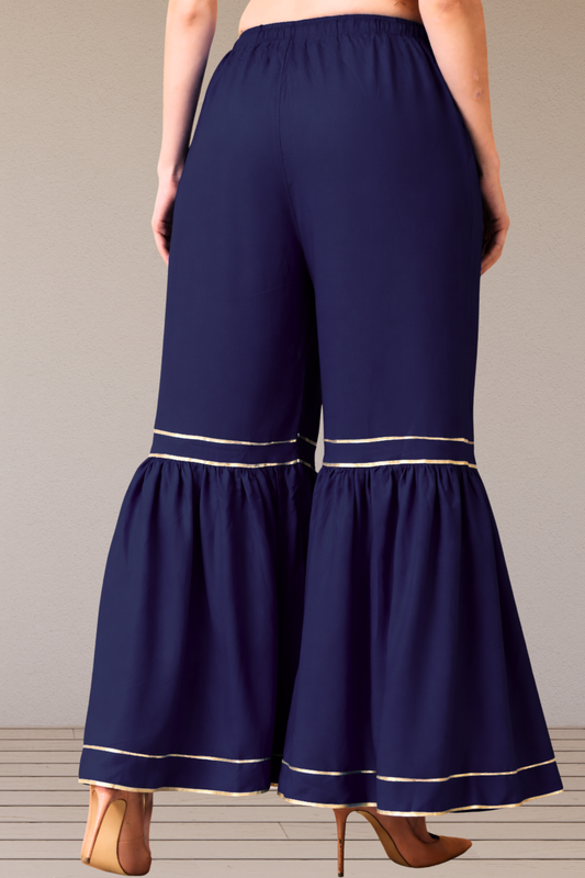 Navy Blue Frilled Rayon Sharara