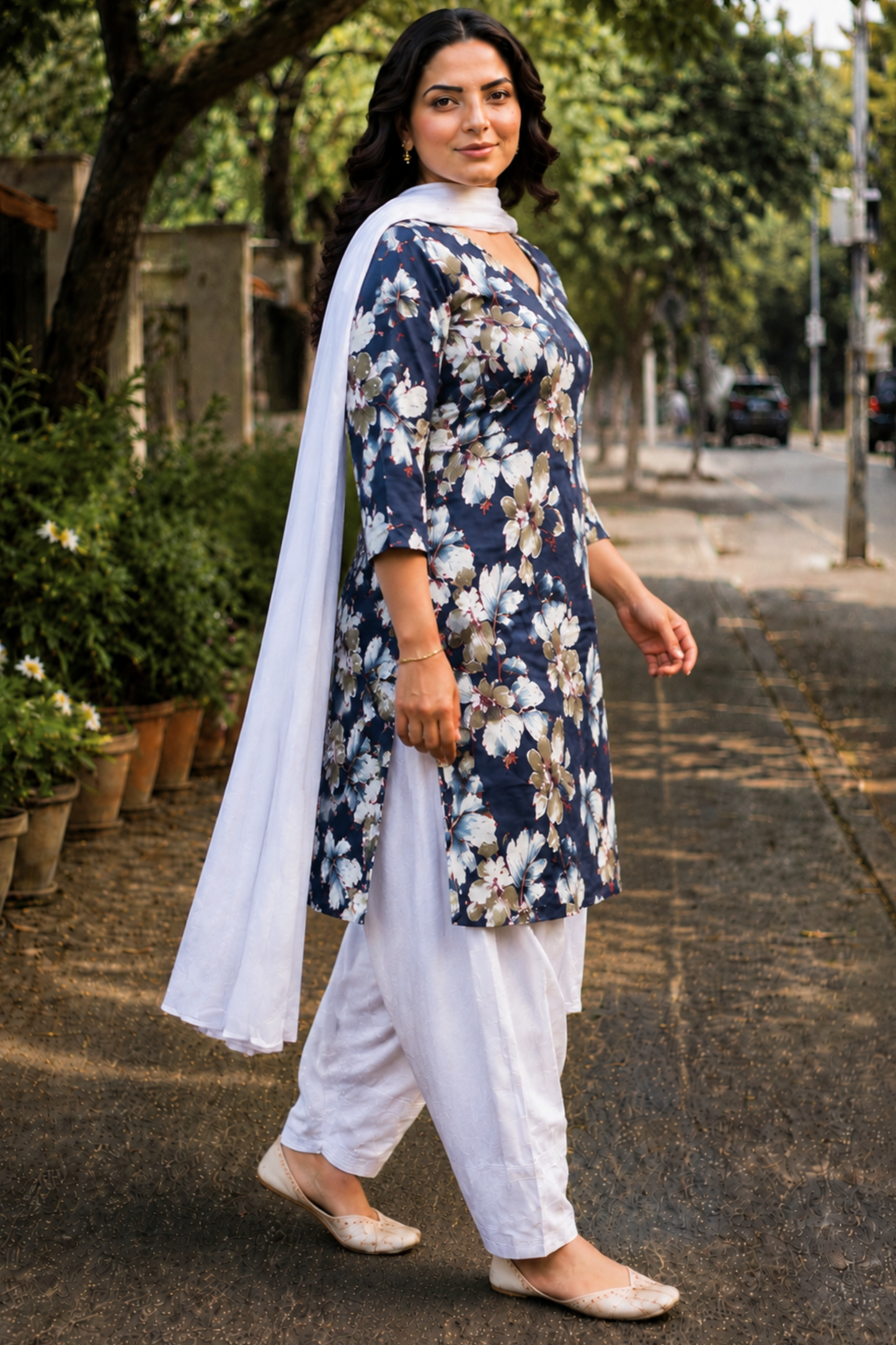 Royal Indigo Garden Cotton Farshi Salwar Suit