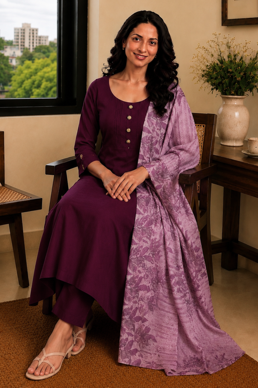 Berry Lilac Pintuck Anarkali Set