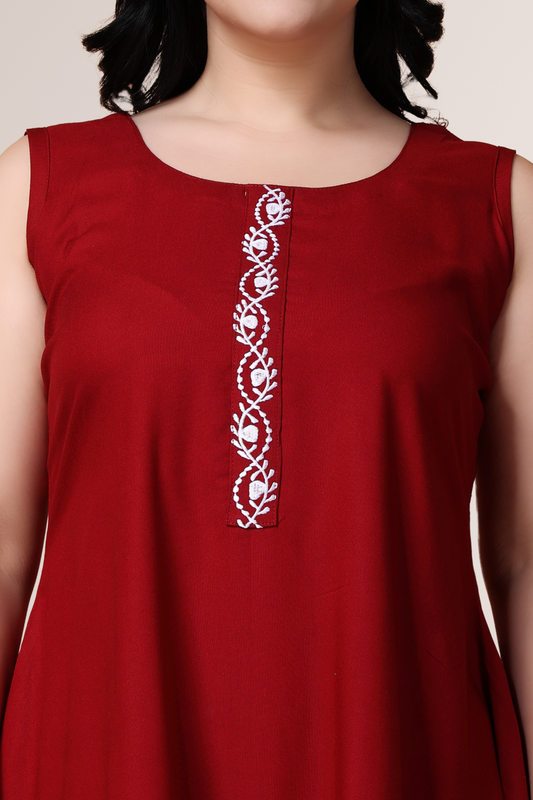 Buy Plus Size Ruby Red Detailed Short Nighty At Apella | Sizes XS to 10 XL | India | Free Delivery | Customized