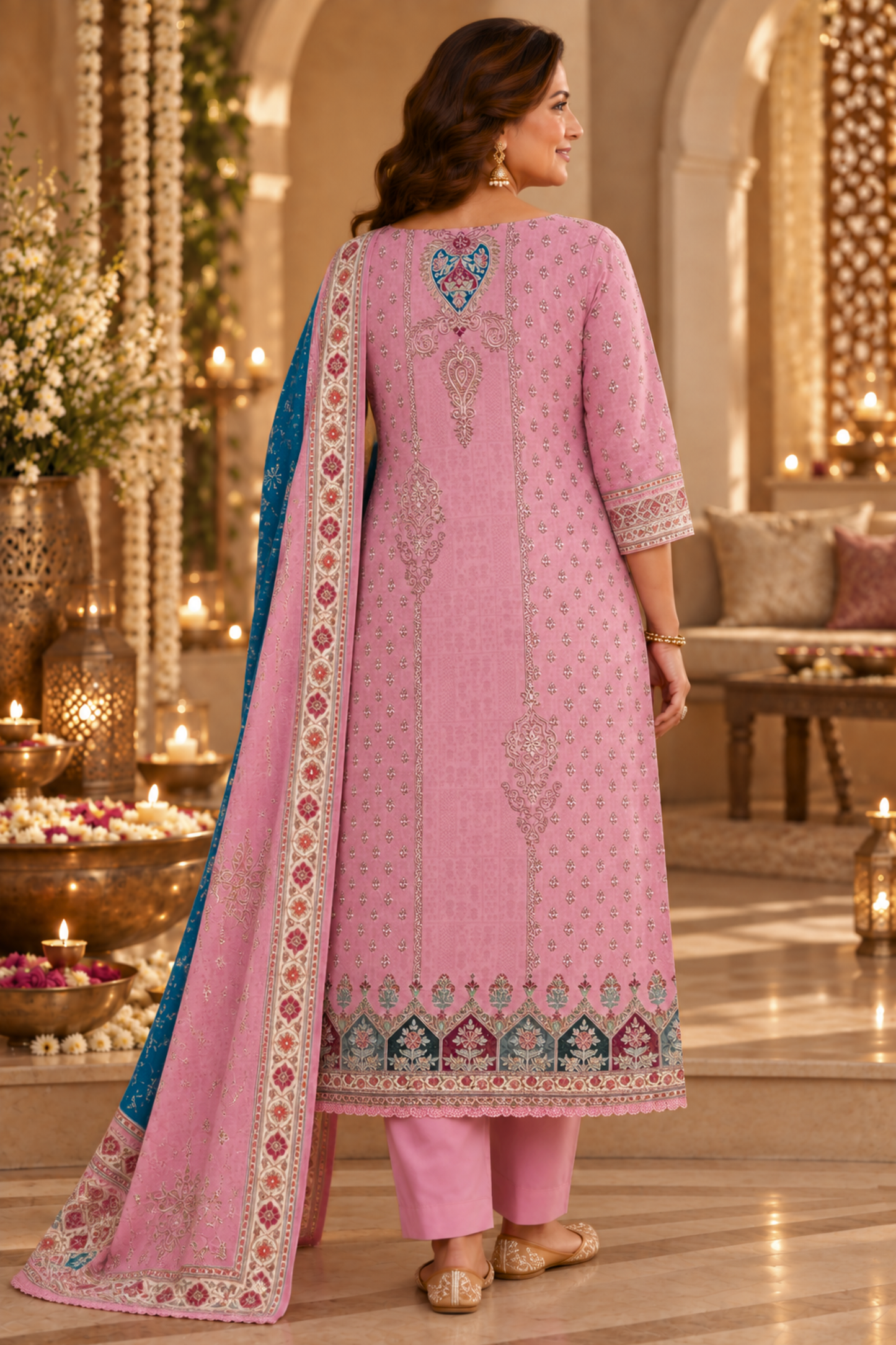 Ruhani Pink Muslin Suit with Aari Work