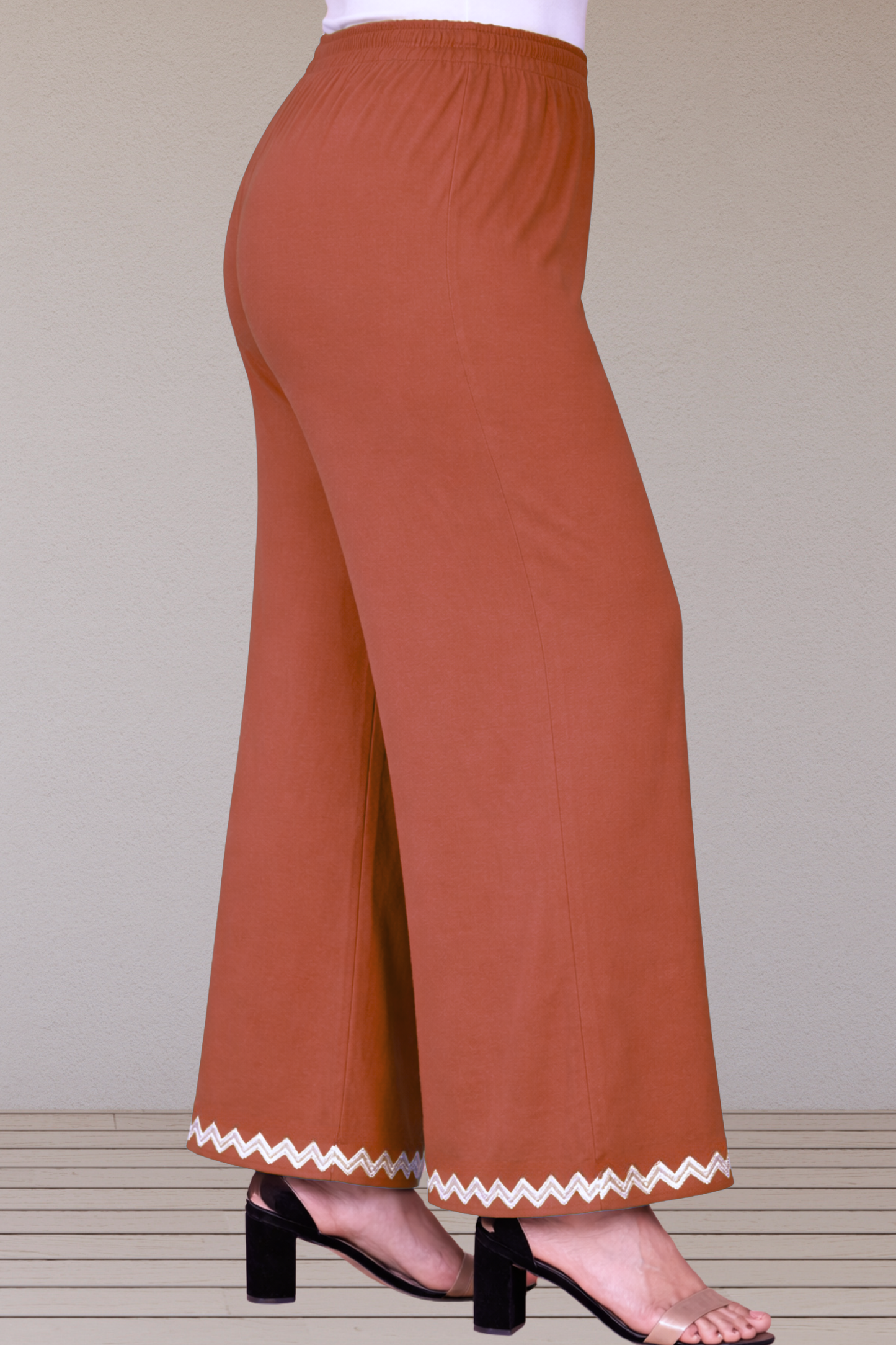 Rust Embellished Cotton Palazzo