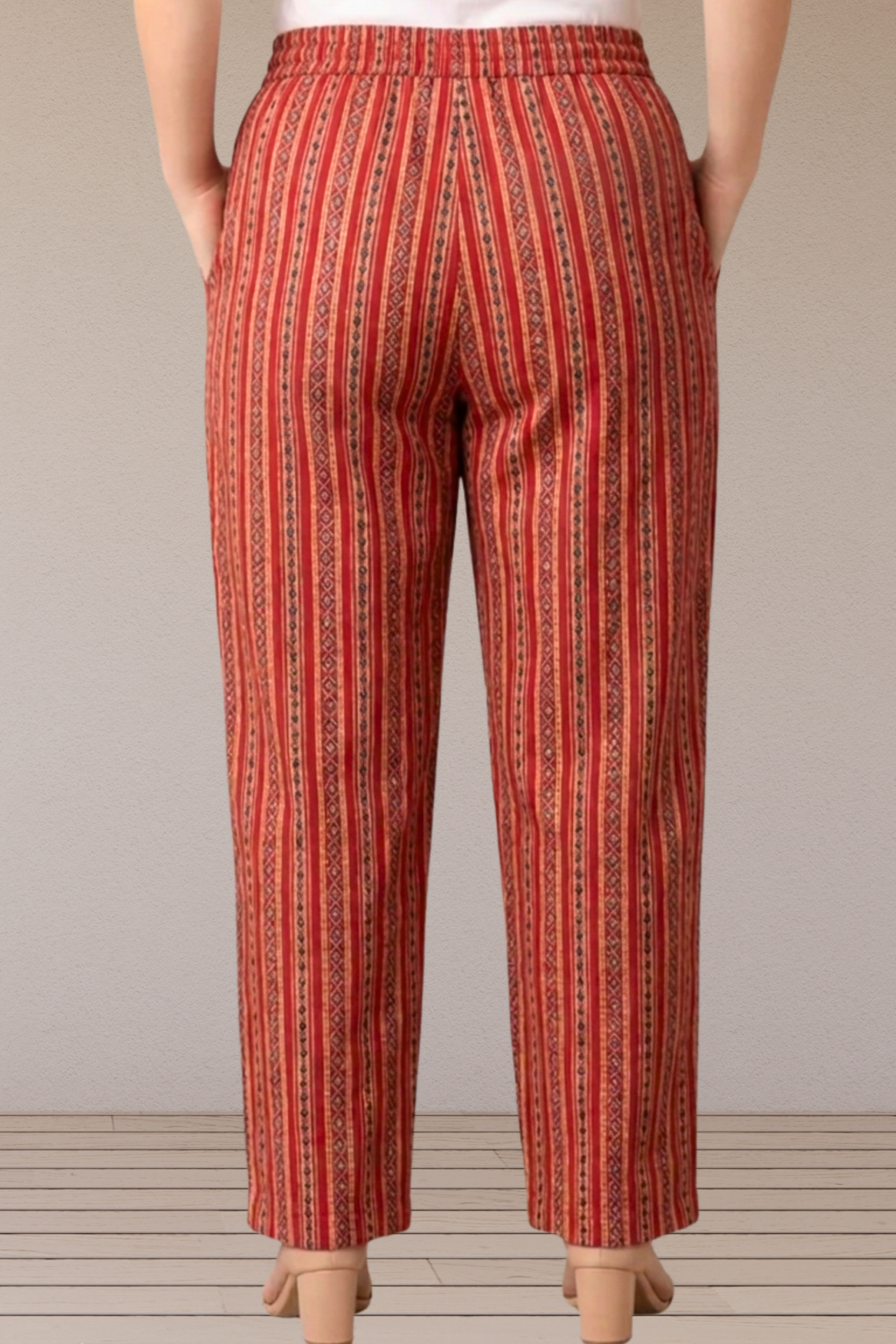 Rust Ethnic Stripe Printed Cotton Pant