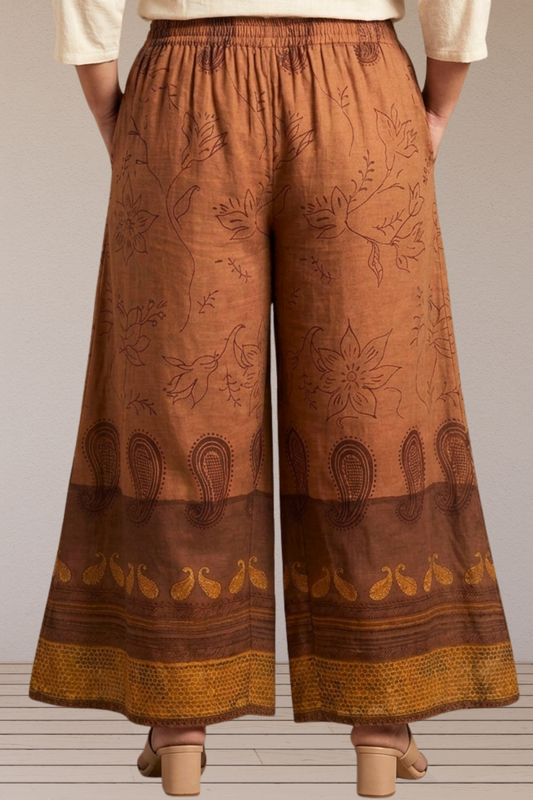 Rust Printed Flared Pants