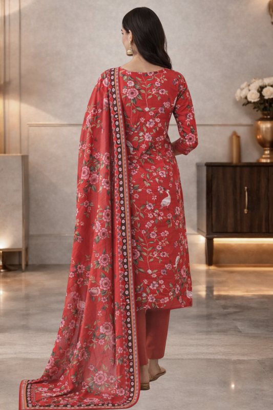 Rust Songbird Muslin Dress Material