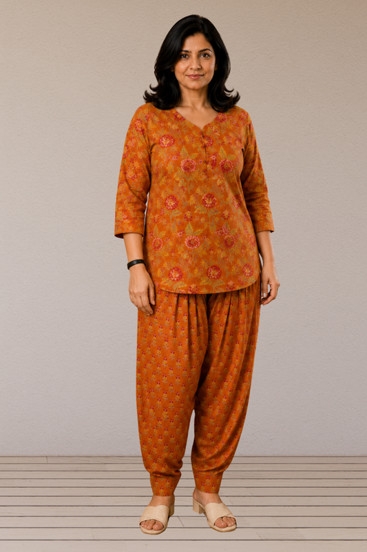 Rust Block Printed Cotton Salwar