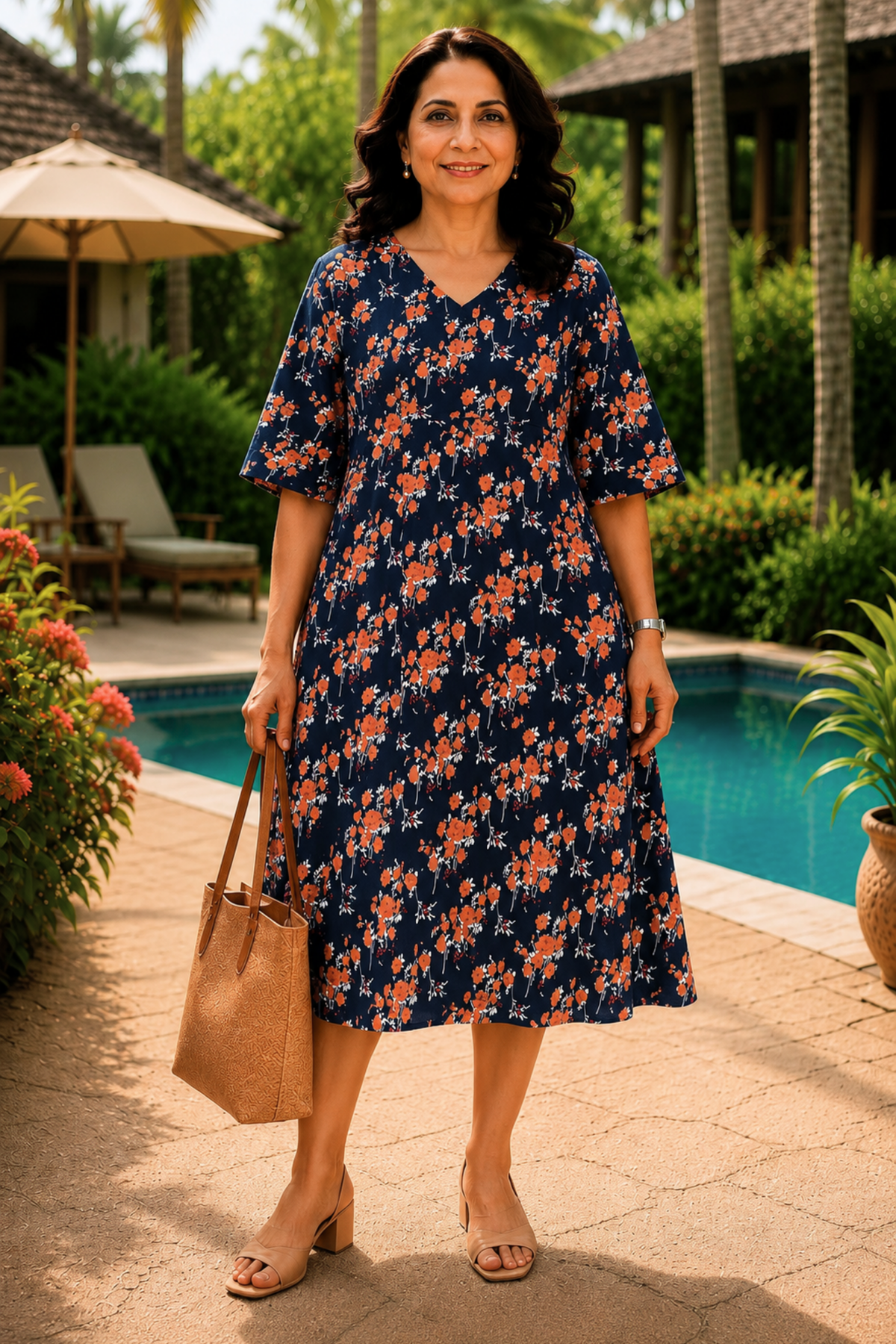Rustic Bloom Floral Dress With Pockets