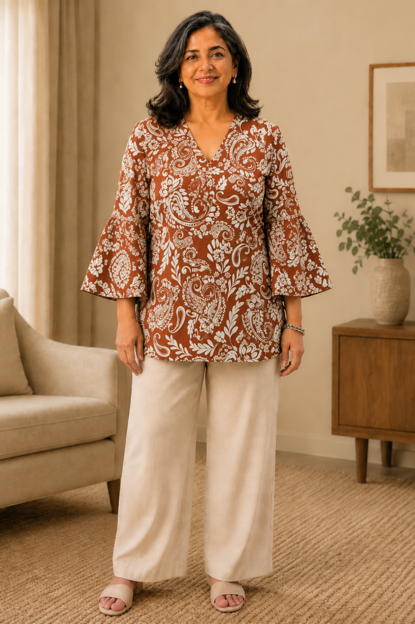 Rusty Brown Abstract Printed Top