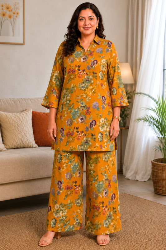 Saffron Jardin Floral Rayon Co-ord Set