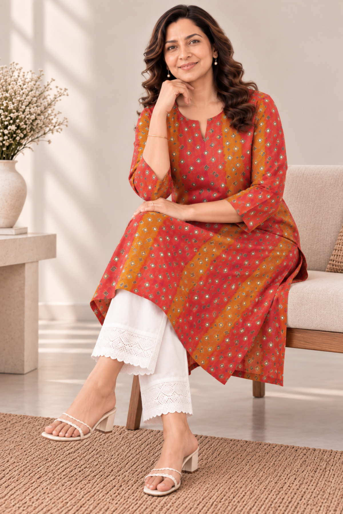 Saffron Modal Foil Printed Kurta