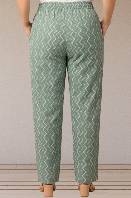 Sage Chevron Printed Cotton Pant
