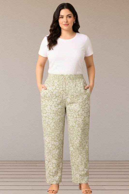 Sage Floral Printed Cotton Pant