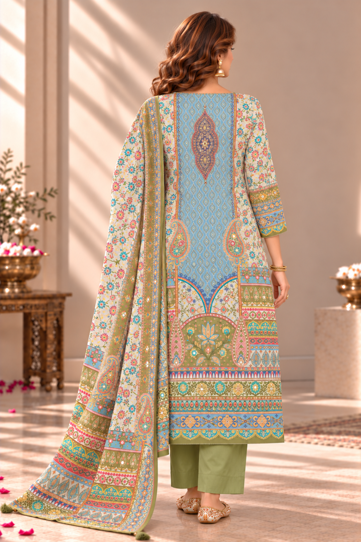 Sana Karachi Muslin Suit With Aari Work