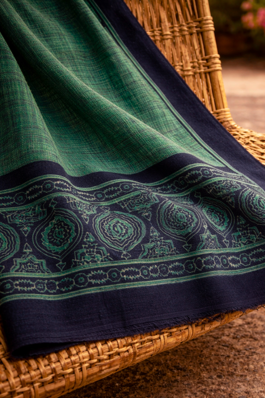 Sea Green Block Cotton Dupatta