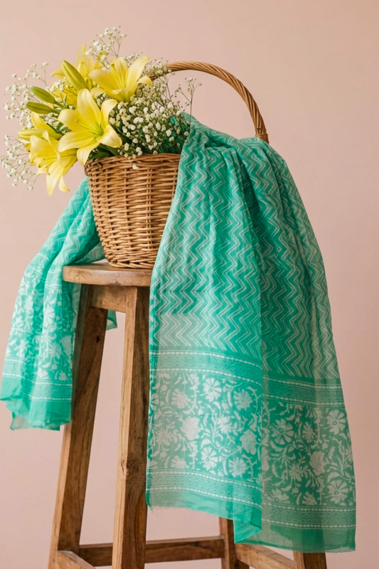 Sea Green Chevron Cotton Dupatta