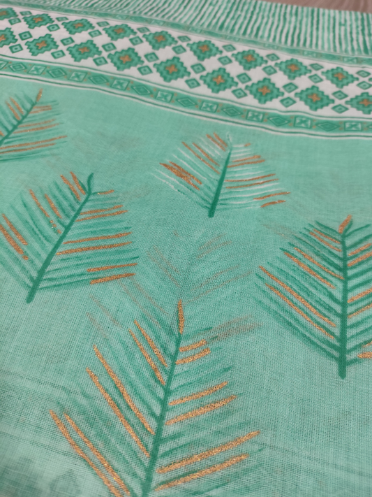 Sea Green Hand Block Cotton Dupatta