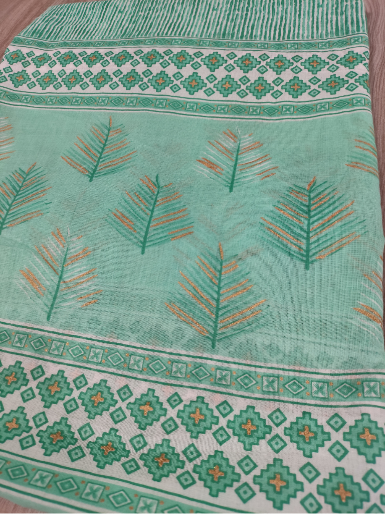 Sea Green Hand Block Cotton Dupatta