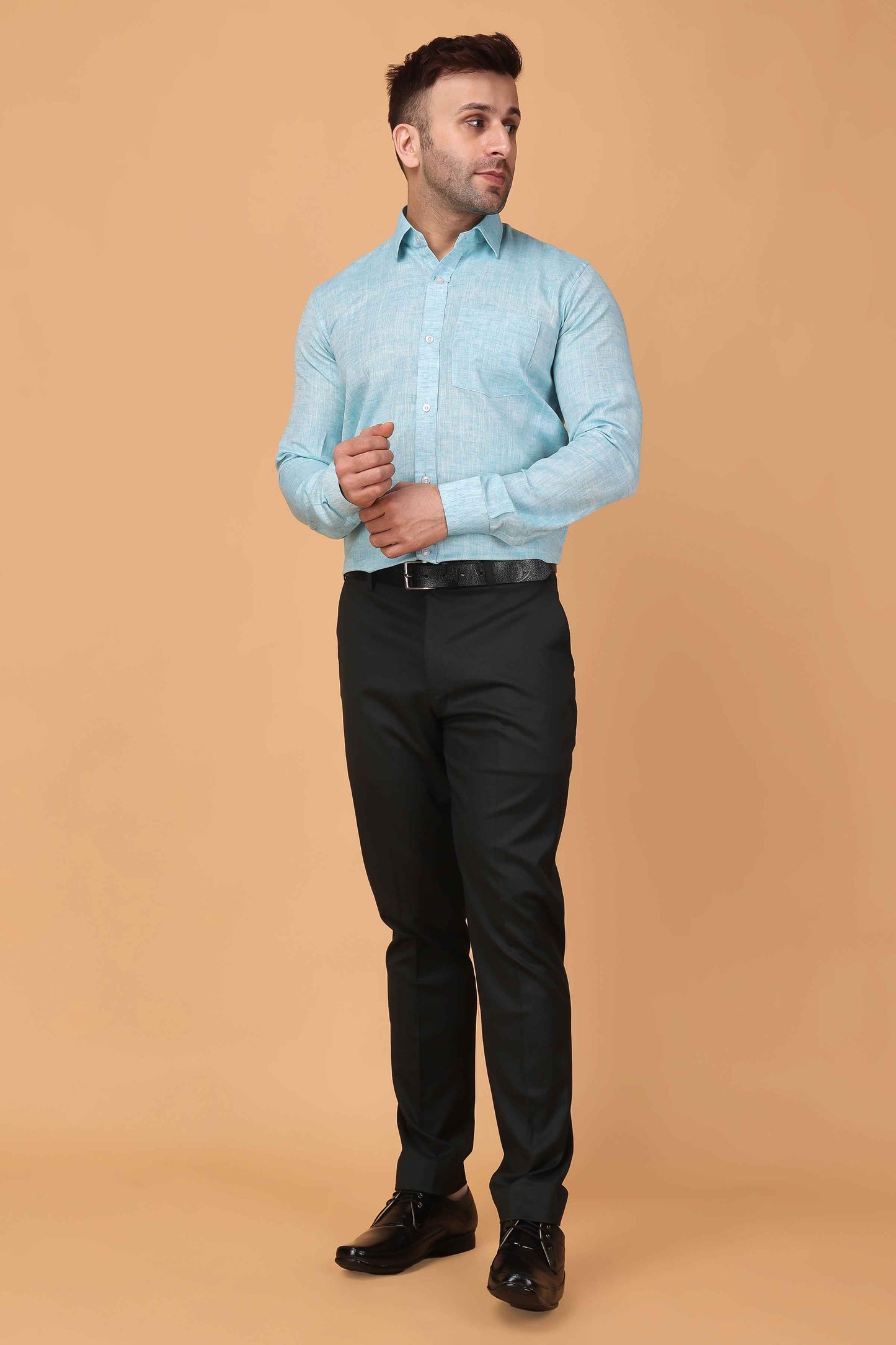 Buy Plus Size Serene Sky Blue Textured Shirt At Apella | Sizes XS to 10 XL | India | Free Delivery | Customized