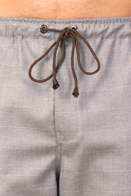 Silver Grey Checked Stretchable Cargo- 4 Pocket