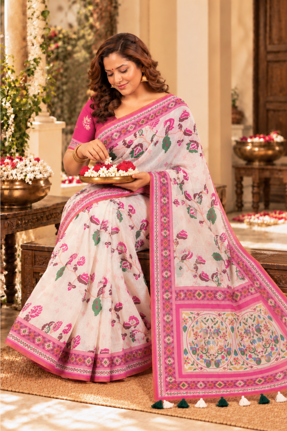 Aadhya Printed Saree With 1.5 Mtr Blouse Piece