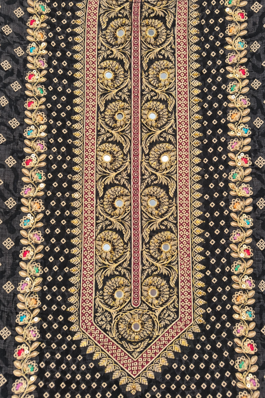 Siyah Karachi Muslin Suit With Mirror Work