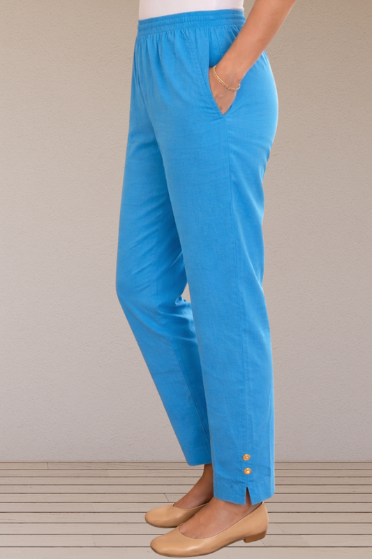 Sky Blue Cotton Straight Pants