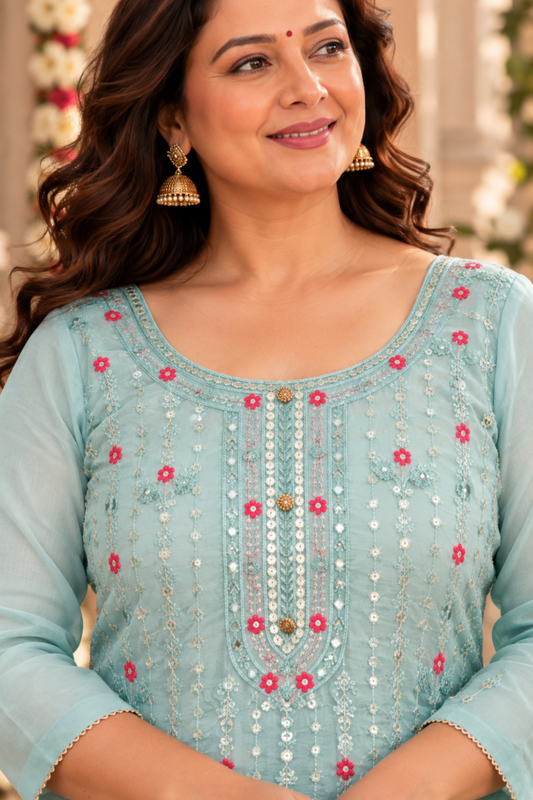 Sky Sequin Organza Suit Set