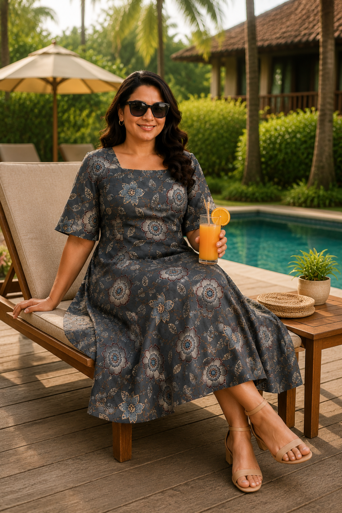 Slate Botanica Rayon Dress With Pockets