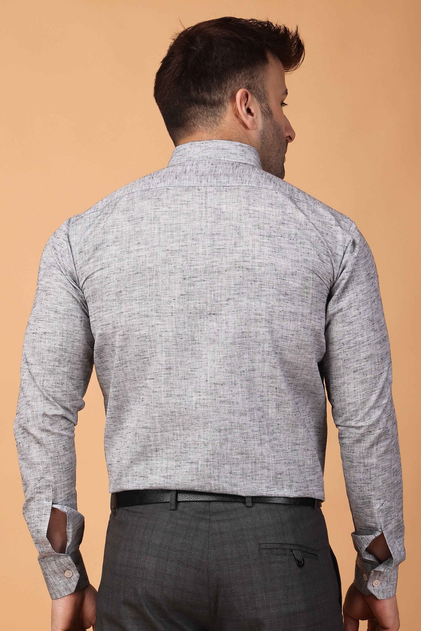 Buy Plus Size Smoke Grey Textured Cotton Shirt At Apella | Sizes XS to 10 XL | India | Free Delivery | Customized