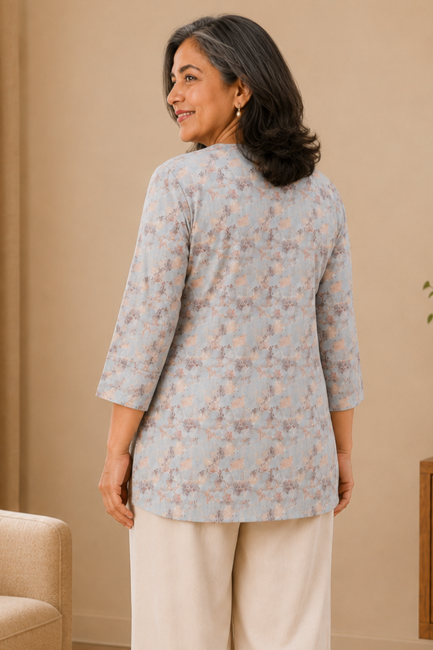 Smoky Lavender Printed Short Kurta