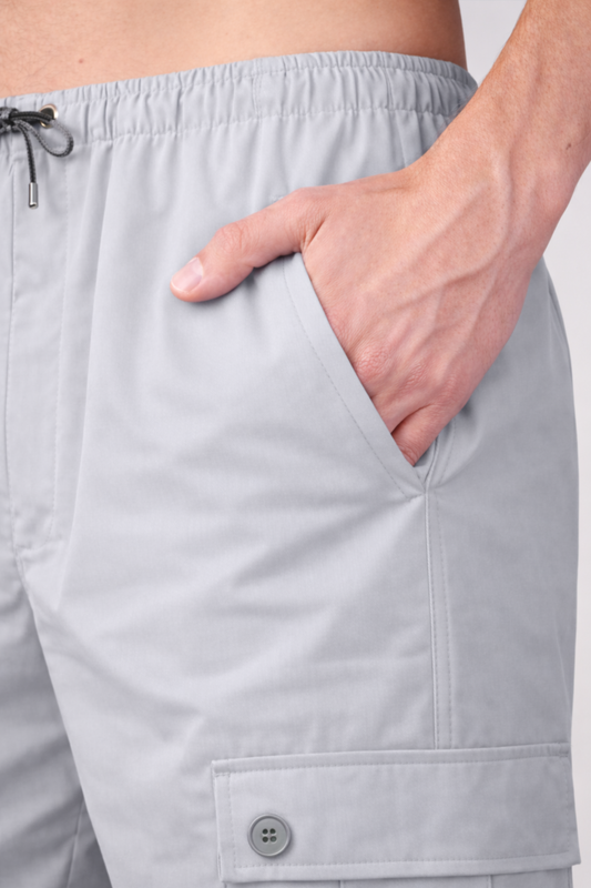 Soft Grey Textured Stretch Cargo - 4 Pocket