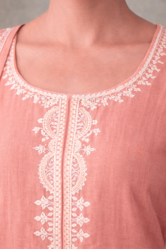 Soft Peach Embroidered Mul Cotton Suit