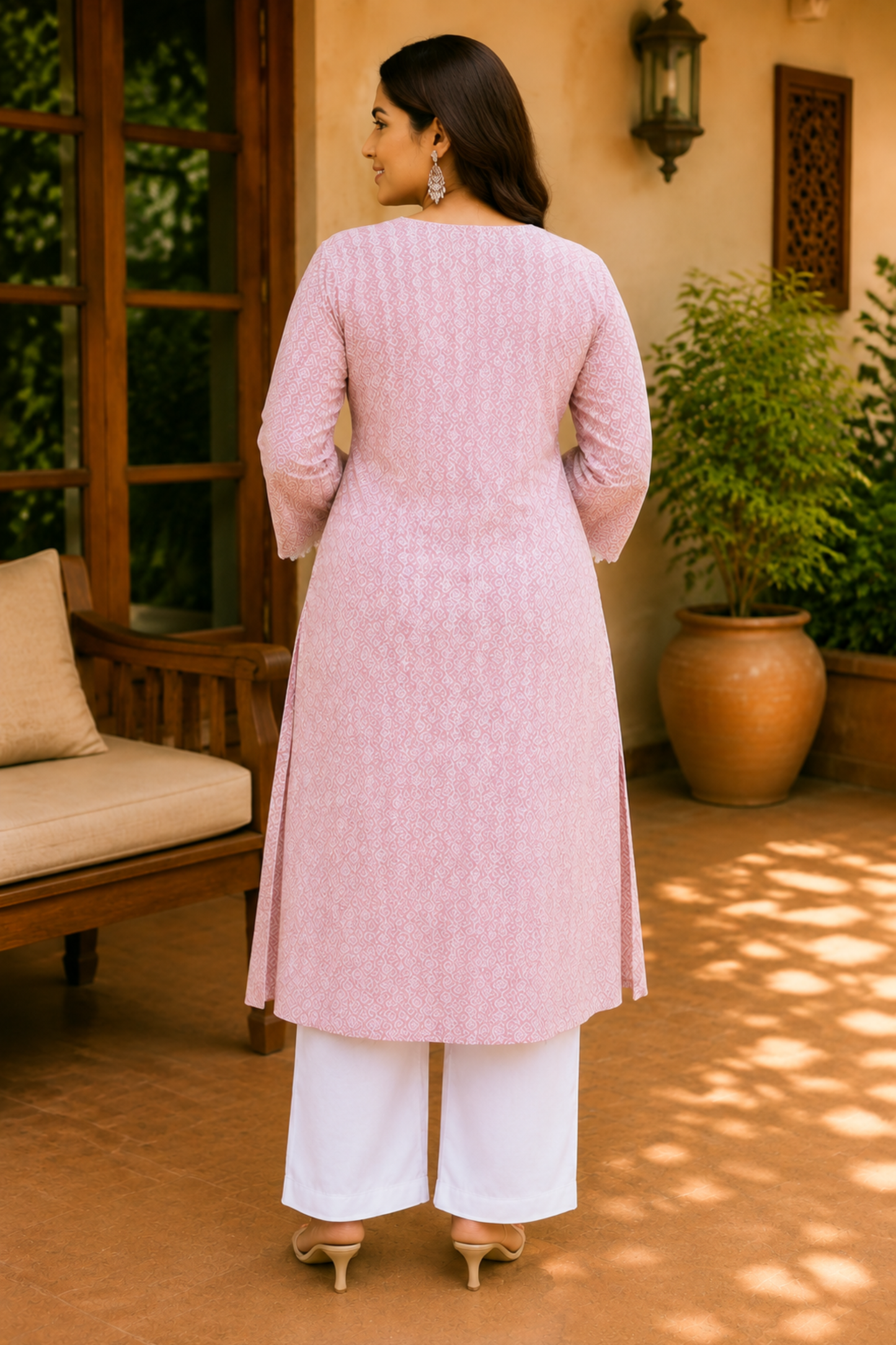 Soft Pink A-line Cotton Kurta