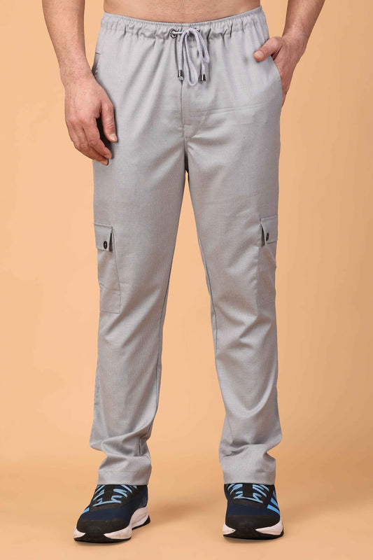 Buy Plus Size Solid Grey Textured Stretch Cargo At Apella | Sizes XS to 10 XL | India | Free Delivery | Customized