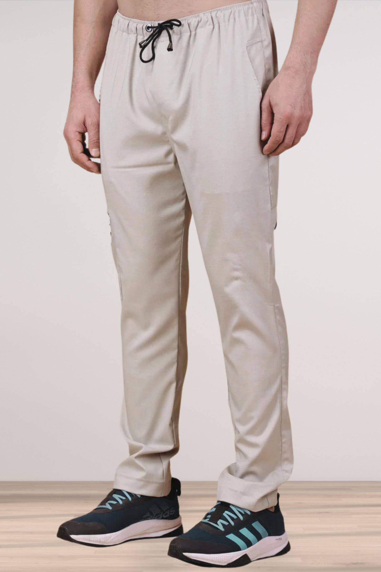 Solid Off White Stretchable Cargo - 2 Pocket