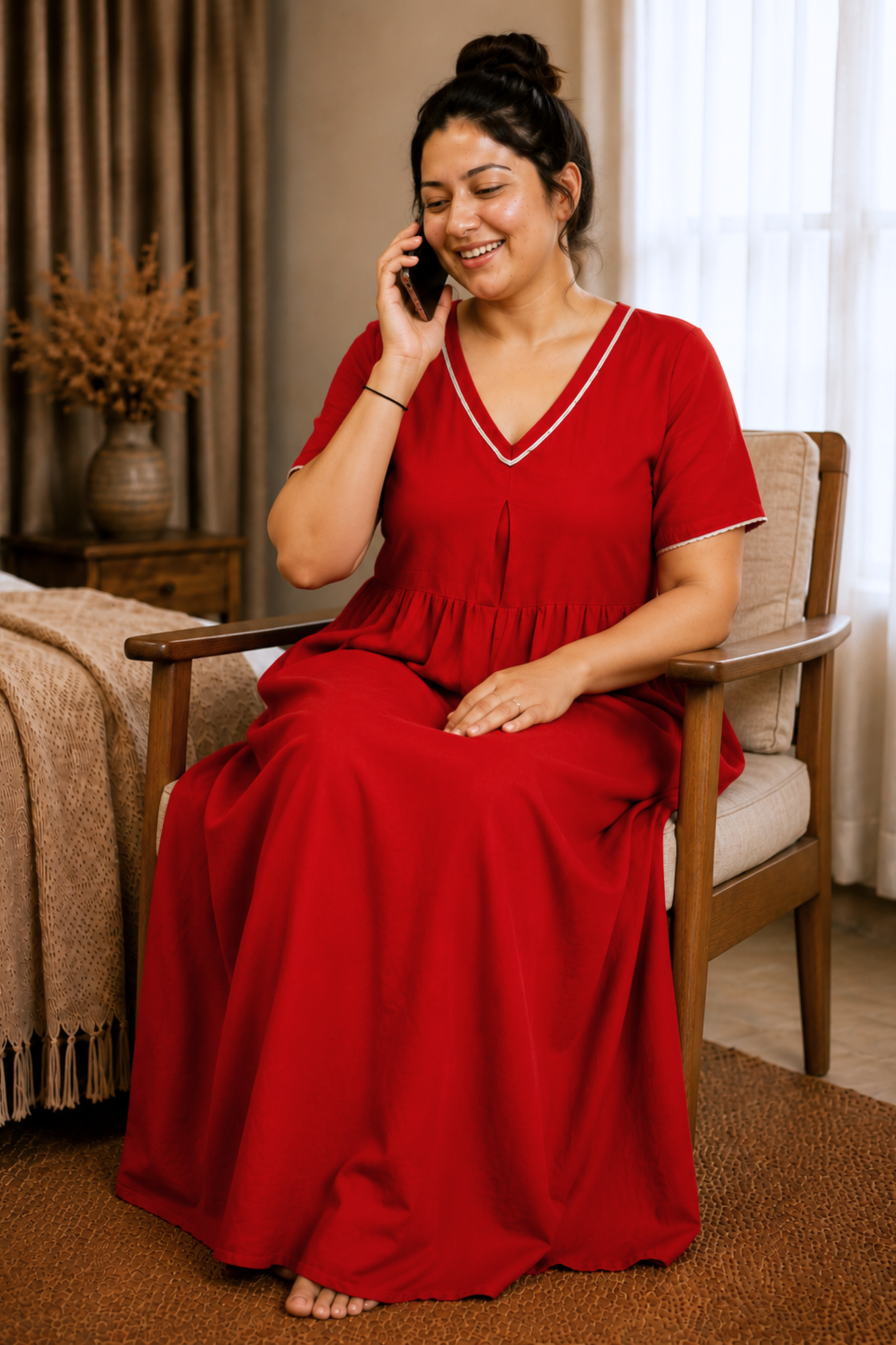 Deep Red Rayon Night Gown