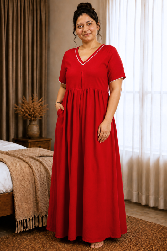 Deep Red Rayon Night Gown