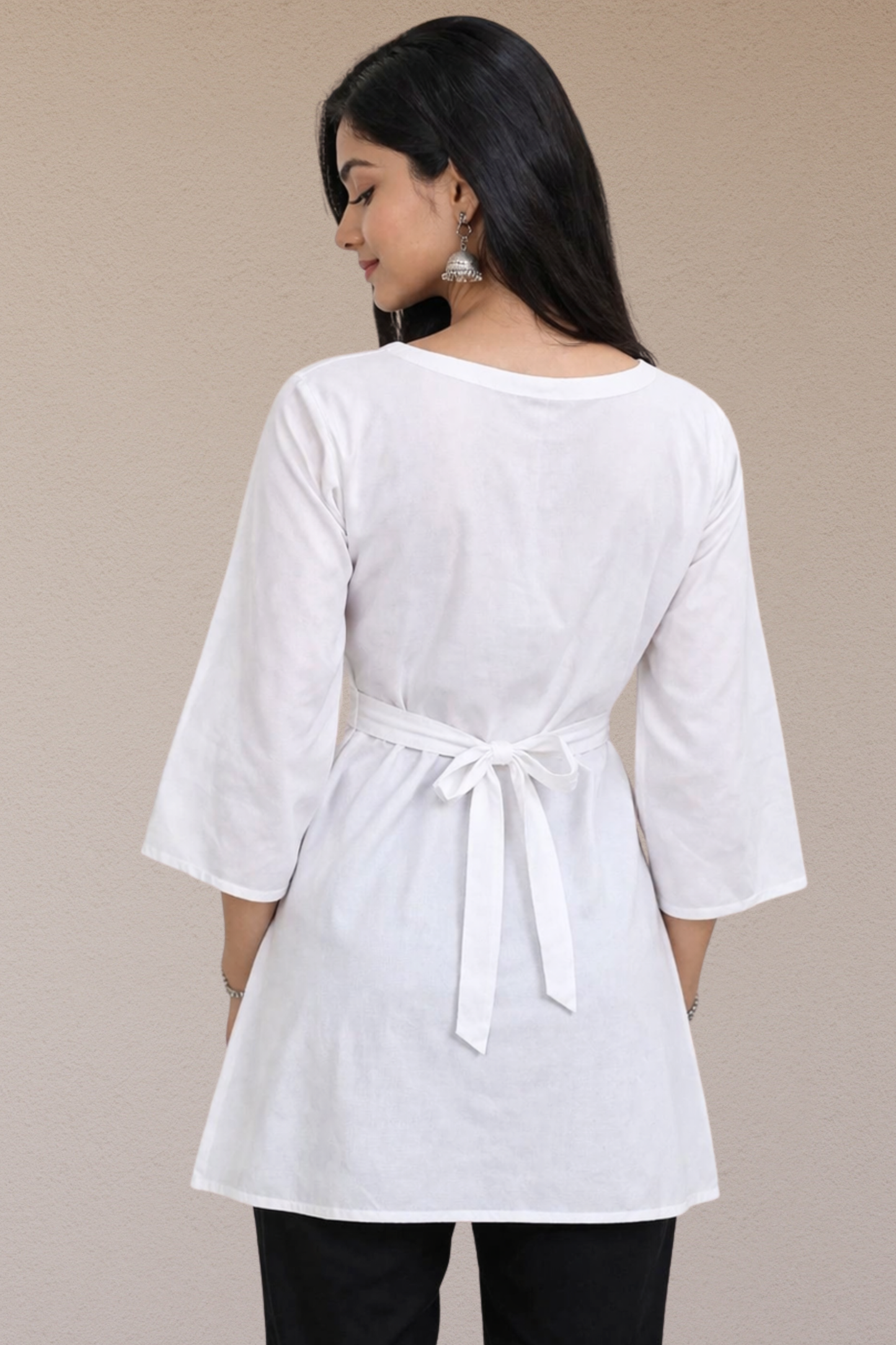 Solid White Straight Kurti Top