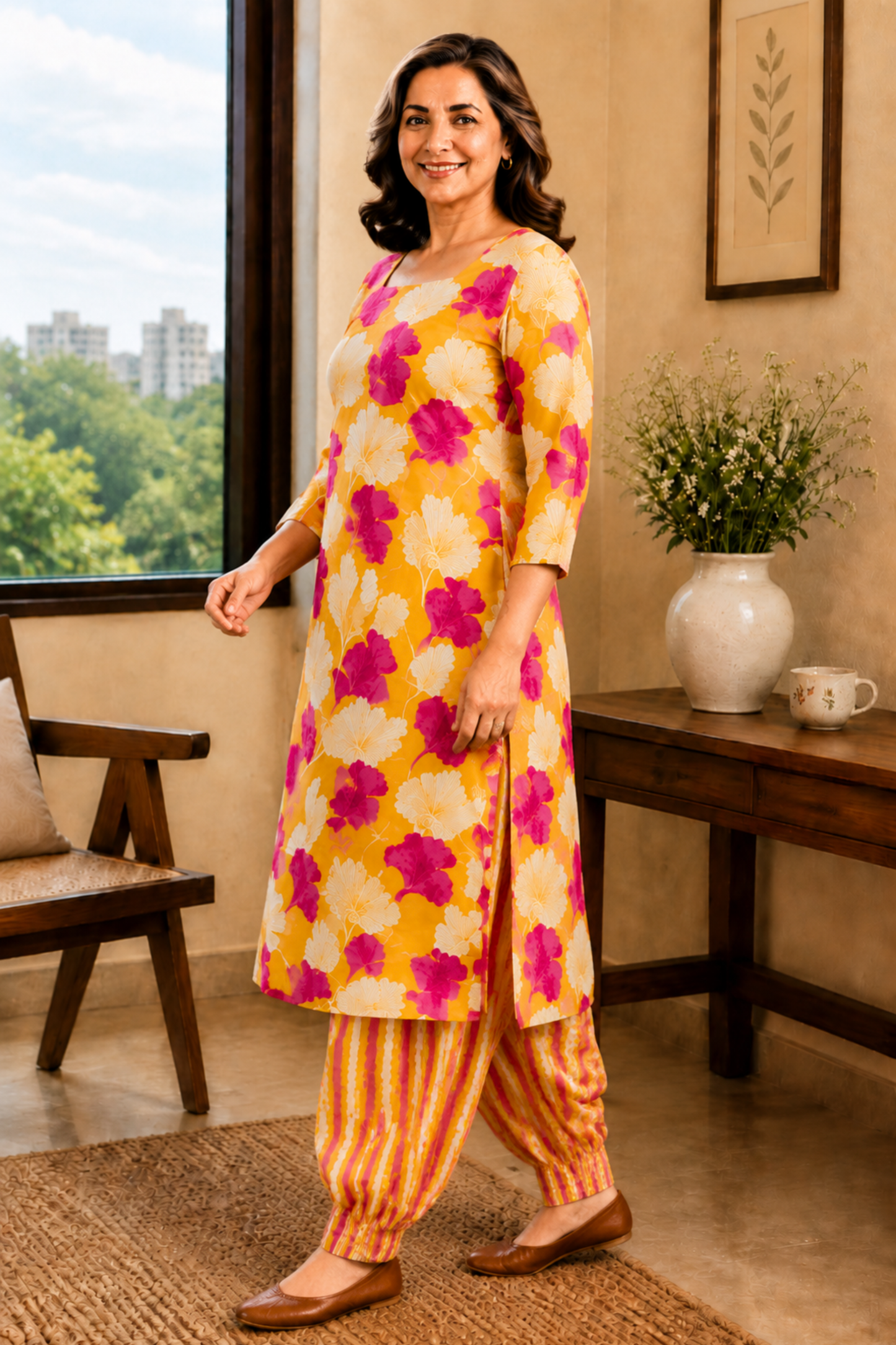 Sunshine & Petals A-line Kurta With Flared Pants