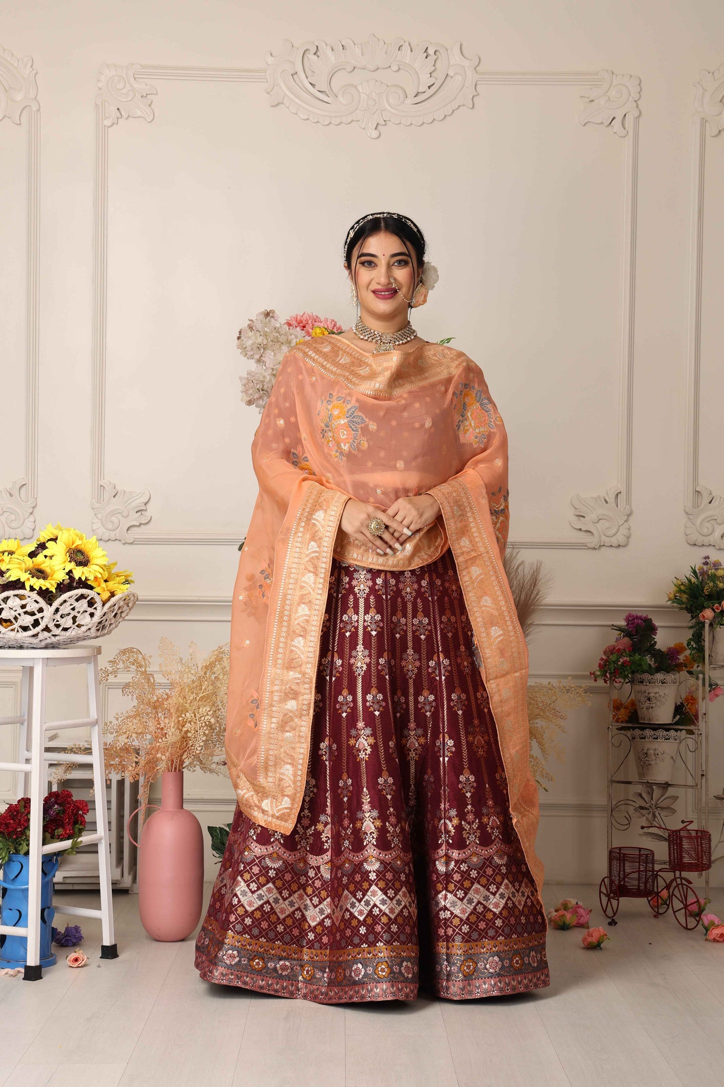 Buy Plus Size Suramya Utsav Banarasi Silk Lehenga At Apella | Sizes XS to 10 XL | India | Free Delivery | Customized