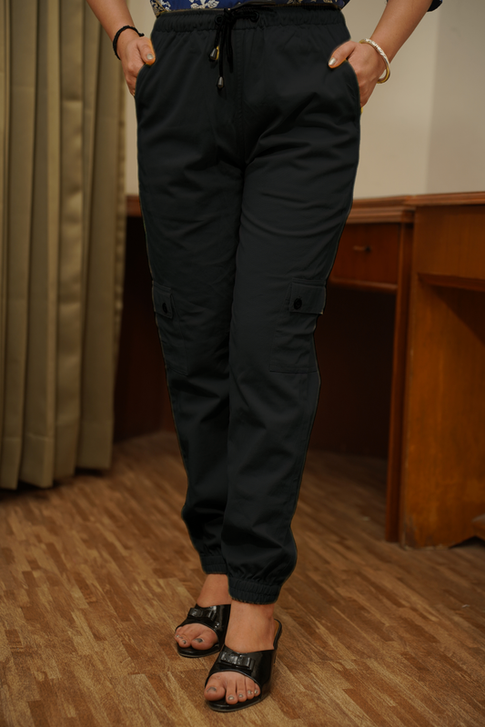 Black Cotton Cargo Pants