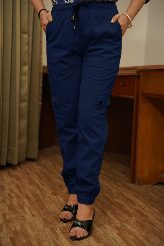Navy Blue Cotton Cargo Pants