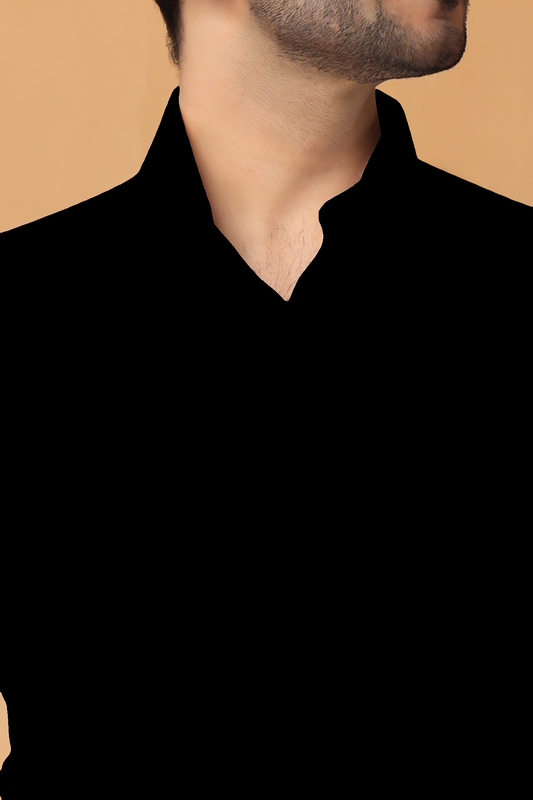 Midnight Black Cotton Short Kurta