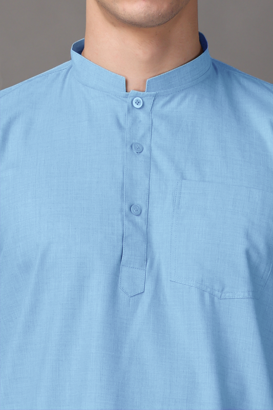 Sky Blue Cotton Short Kurta