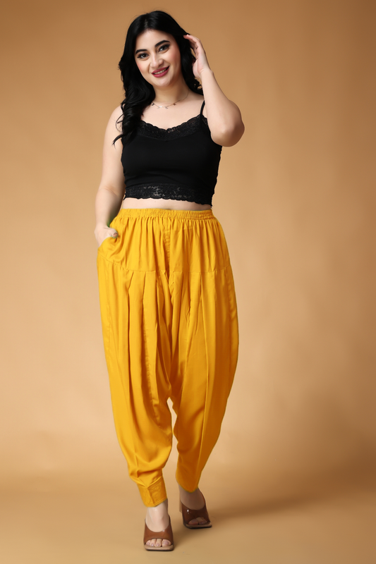 Mustard Rayon Pleated Salwar